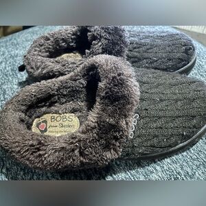 Bobs By Sketchers Size 7 Brown Cable‎ Knit Cable Knit Memory Foam Slippers